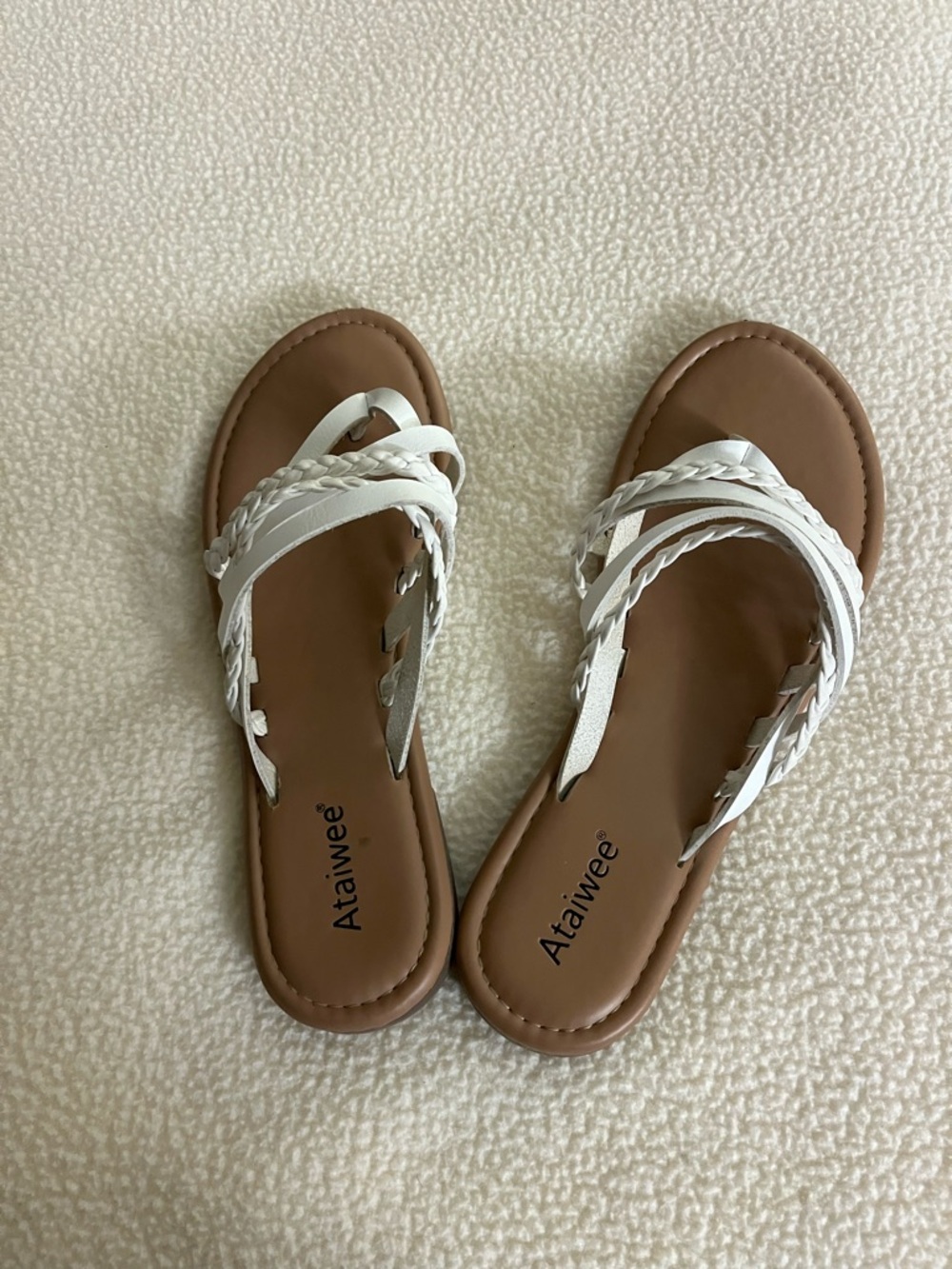 Ataivee White Braided Strap Women's Sandals